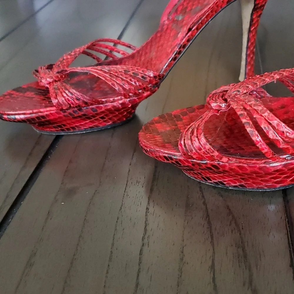René Caovilla Snakeskin Slingback Heel Sandals, Red, 39EU (9US) - Picture 11 of 15